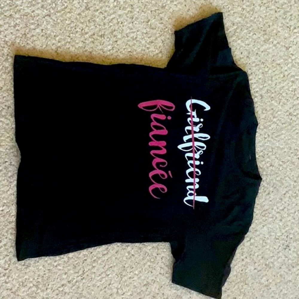 Unisex black short sleeved t-shirt. Girlfriend /fiancée. Size large